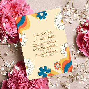 Retro Groovy 70's Themed Muted Tones Wedding Invitation