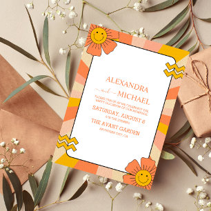 Retro Groovy 70's Themed Muted Tones Wedding  Invitation