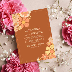 Retro Groovy 70's Themed Muted Tones Wedding Invitation