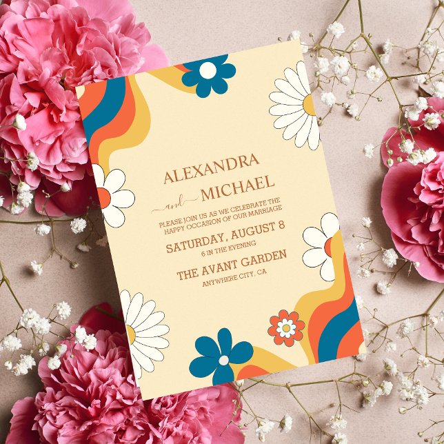 Retro Groovy 70's Themed Muted Tones Wedding Invitation (Creator Uploaded)