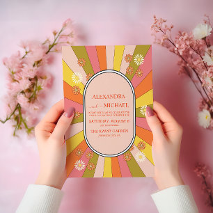 Retro Groovy 70's Themed Muted Tones Wedding  Invitation