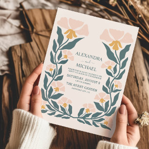 Retro Groovy 70's Themed Muted Tones Wedding  Invitation