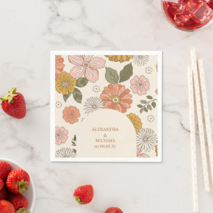 Retro Groovy 70's Themed Muted Tones Wedding Napkin