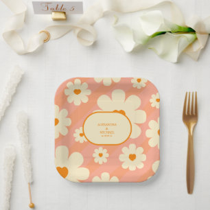 Retro Groovy 70's Themed Muted Tones Wedding Paper Plate