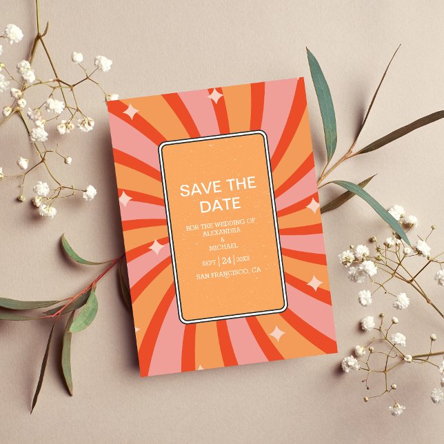 Retro Groovy 70's Themed Muted Tones Wedding Save  Save The Date (Creator Uploaded)