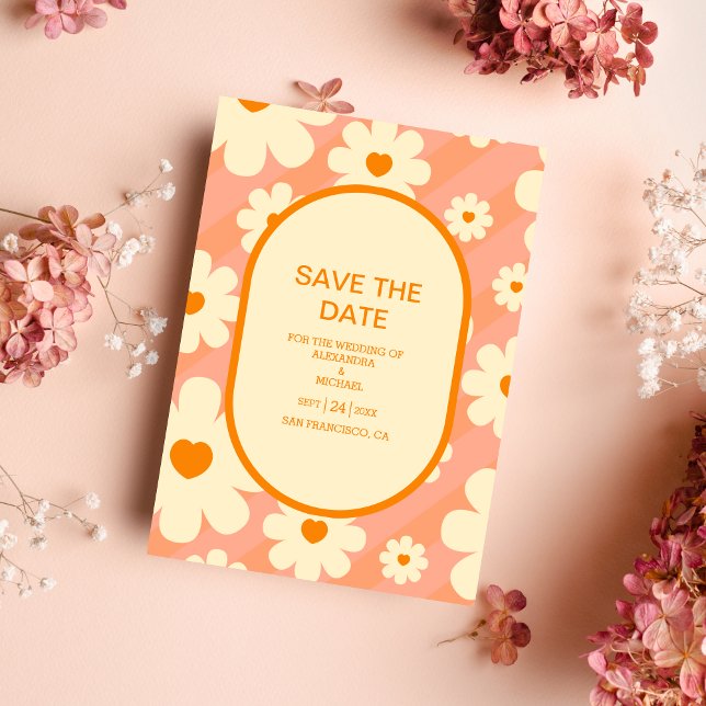 Retro Groovy 70's Themed Muted Tones Wedding Save  The Date (Creator Uploaded)