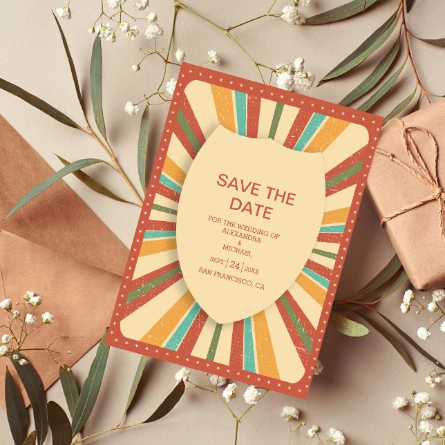 Retro Groovy 70's Themed Muted Tones Wedding  Save The Date (Creator Uploaded)