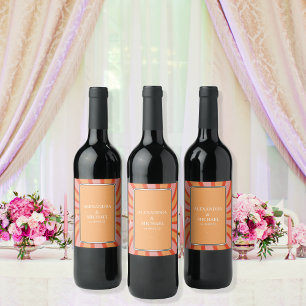 Retro Groovy 70's Themed Muted Tones Wedding Wine Label