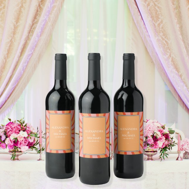 Retro Groovy 70's Themed Muted Tones Wedding Wine  Wine Label (Creator Uploaded)