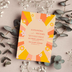 Retro Groovy 70's Themed orange yellow Wedding Invitation