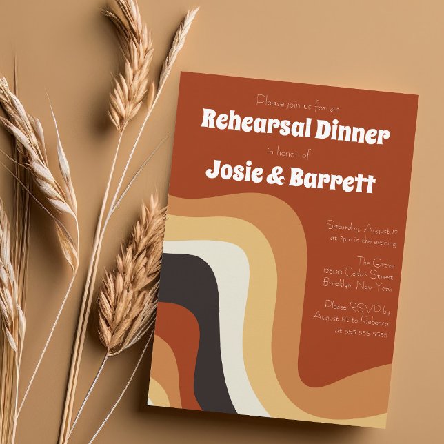 Retro Groovy 70s Wavy Abstract Rehearsal Dinner Invitation (Creator Uploaded)