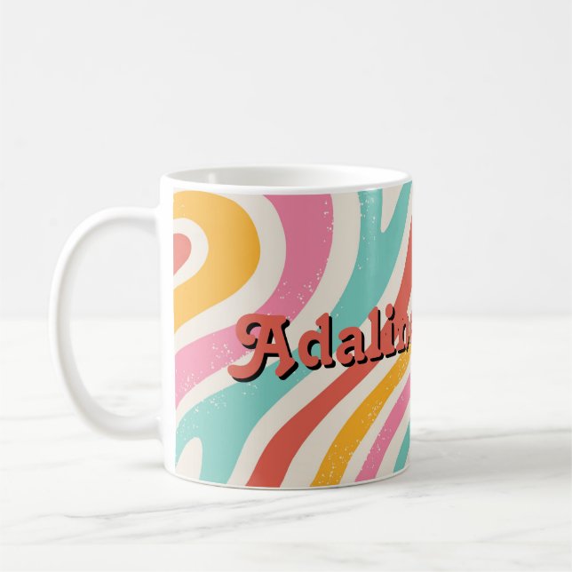 Retro Groovy 70s Wavy Colourful Wedding Coffee Mug (Left)