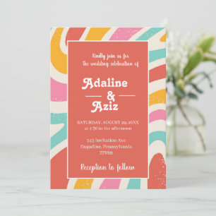 Retro Groovy 70s Wavy Colourful Wedding Invitation