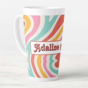 Retro Groovy 70s Wavy Colourful Wedding Latte Mug