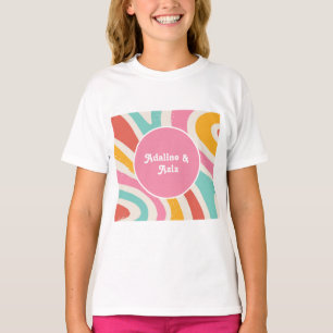 Retro Groovy 70s Wavy Colourful Wedding T-Shirt
