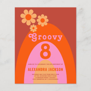 Retro Groovy 8th Birthday Party budget Flyer