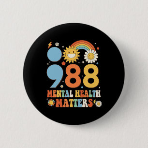 Retro Groovy 988 Mental Health Matters Suicide Pre 6 Cm Round Badge