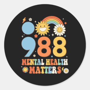 Retro Groovy 988 Mental Health Matters Suicide Pre Classic Round Sticker