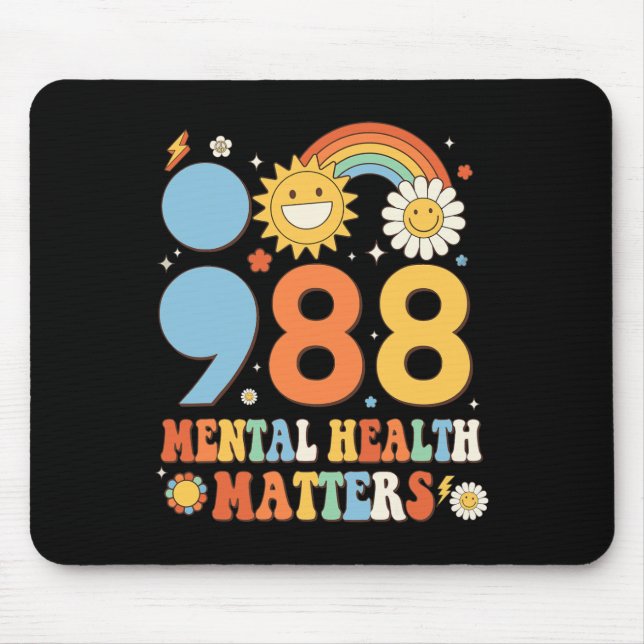 Retro Groovy 988 Mental Health Matters Suicide Pre Mouse Mat (Front)