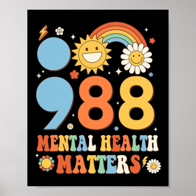 Retro Groovy 988 Mental Health Problems Suicide Pr Poster (Front)