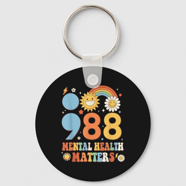 Retro Groovy 988 Mental Health S Suicide Preventio Key Ring (Front)