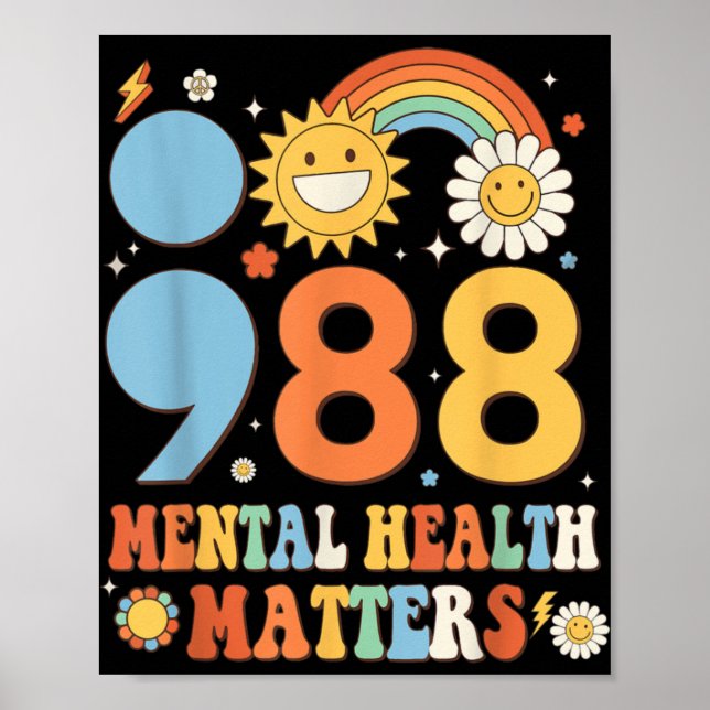 Retro Groovy 988 Mental Health S Suicide Preventio Poster (Front)