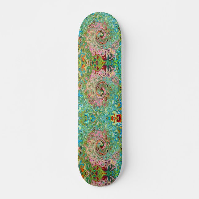 Retro Groovy Abstract Colorful Rainbow Swirl Skateboard (Front)