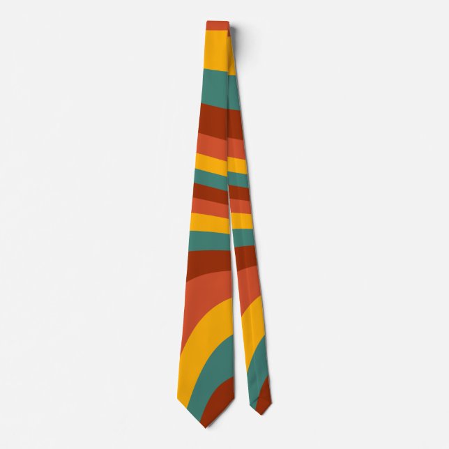Retro Groovy Abstract Colourful Fall Wave Pattern Tie (Front)