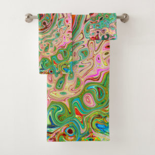 Retro Groovy Abstract Colourful Rainbow Swirl Bath Towel Set