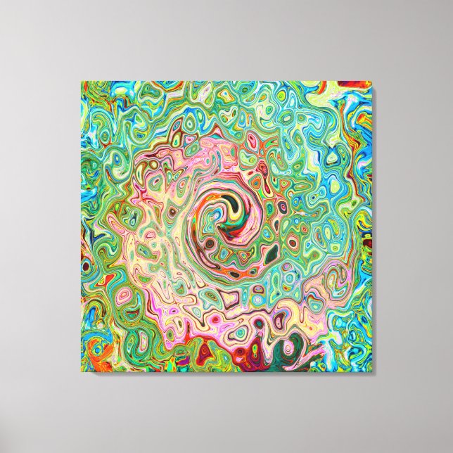 Retro Groovy Abstract Colourful Rainbow Swirl Canvas Print (Front)