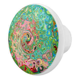 Retro Groovy Abstract Colourful Rainbow Swirl Ceramic Knob