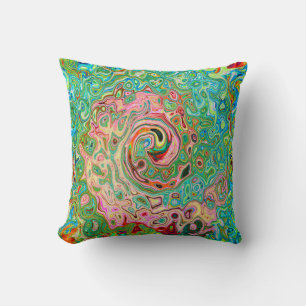 Retro Groovy Abstract Colourful Rainbow Swirl Cushion