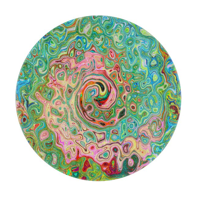 Retro Groovy Abstract Colourful Rainbow Swirl Cutting Board (Front)