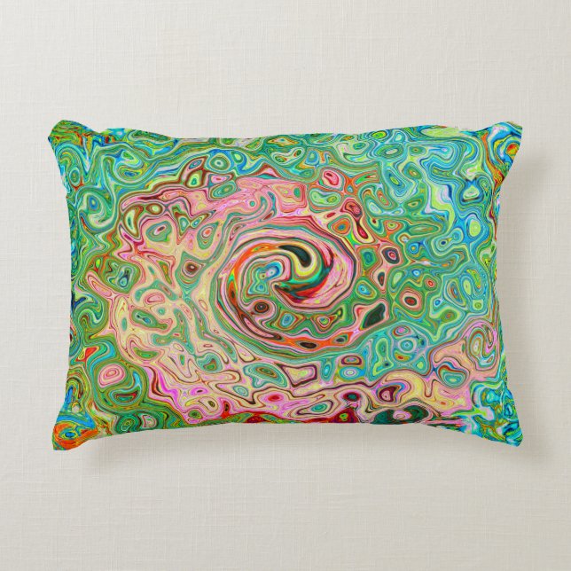 Retro Groovy Abstract Colourful Rainbow Swirl Decorative Cushion (Front)