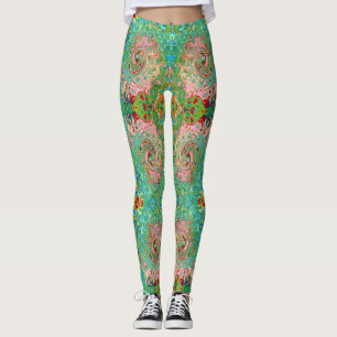 Retro Groovy Abstract Colourful Rainbow Swirl Leggings