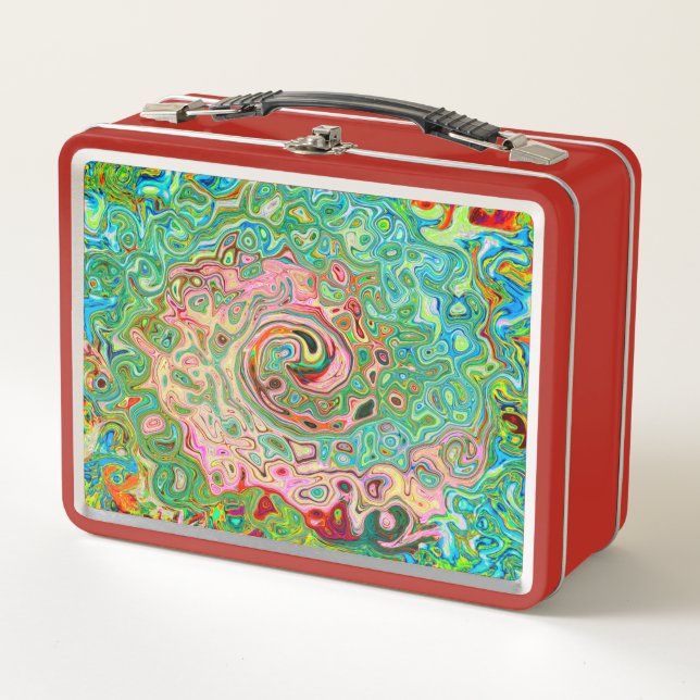 Retro Groovy Abstract Colourful Rainbow Swirl Metal Lunch Box (Front)