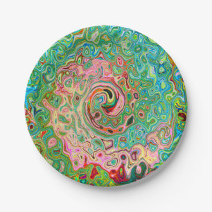 Retro Groovy Abstract Colourful Rainbow Swirl Paper Plate