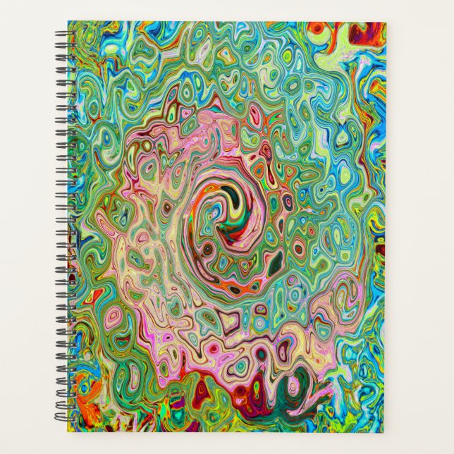 Retro Groovy Abstract Colourful Rainbow Swirl Planner (Front)