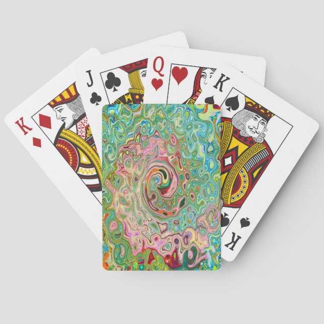 Retro Groovy Abstract Colourful Rainbow Swirl Playing Cards (Back)