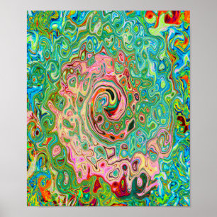 Retro Groovy Abstract Colourful Rainbow Swirl Poster