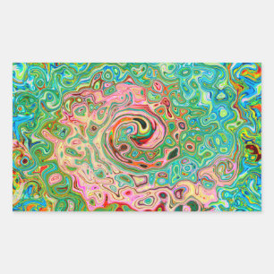 Retro Groovy Abstract Colourful Rainbow Swirl Rectangular Sticker
