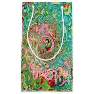 Retro Groovy Abstract Colourful Rainbow Swirl Small Gift Bag