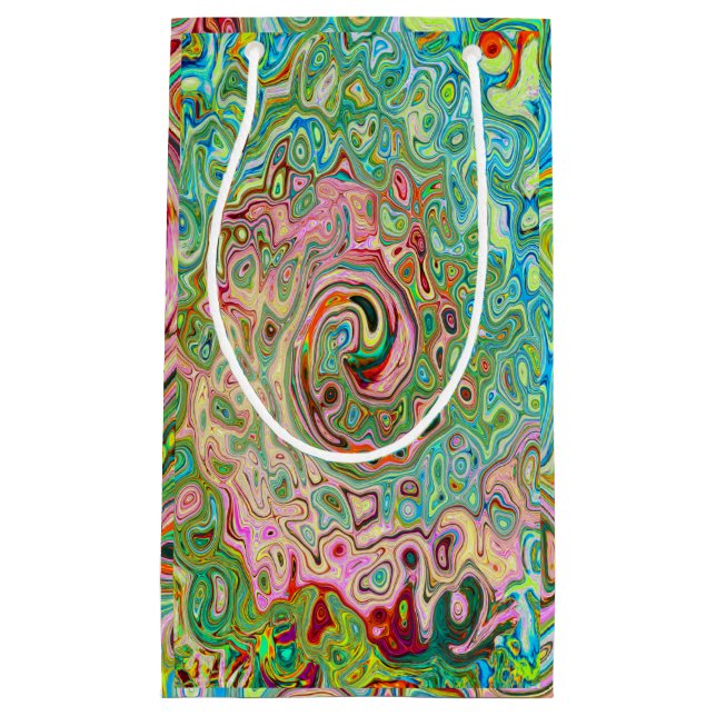 Retro Groovy Abstract Colourful Rainbow Swirl Small Gift Bag (Front)