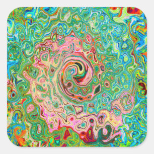 Retro Groovy Abstract Colourful Rainbow Swirl Square Sticker