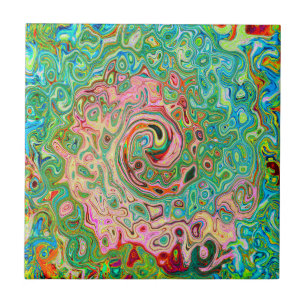 Retro Groovy Abstract Colourful Rainbow Swirl Tile