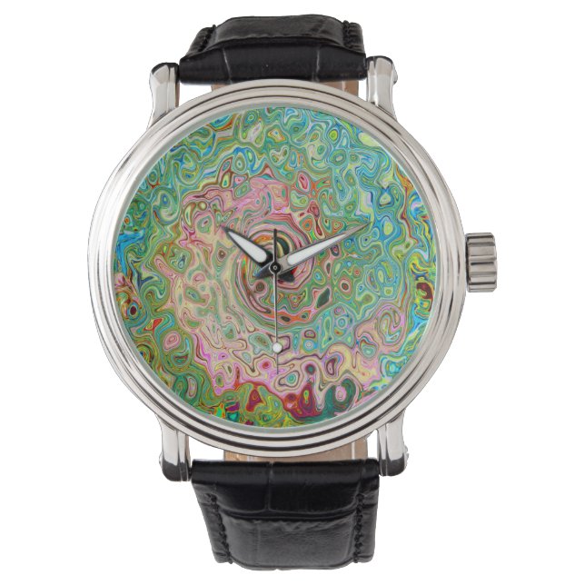 Retro Groovy Abstract Colourful Rainbow Swirl Watch (Front)