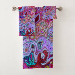 Retro Groovy Abstract Lavender and Magenta Swirl Bath Towel Set