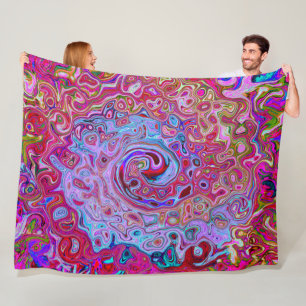 Retro Groovy Abstract Lavender and Magenta Swirl Fleece Blanket