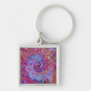 Retro Groovy Abstract Lavender and Magenta Swirl Key Ring