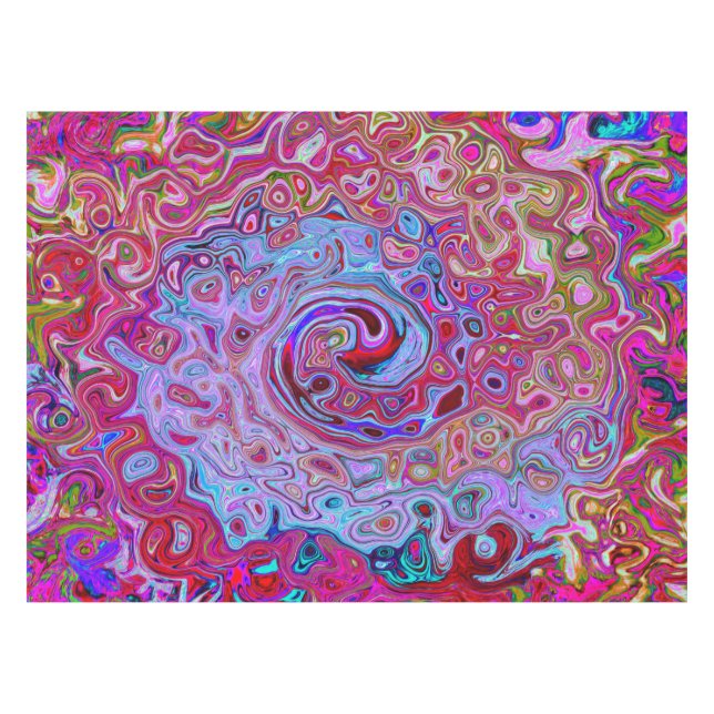 Retro Groovy Abstract Lavender and Magenta Swirl Tablecloth (Front (Horizontal))